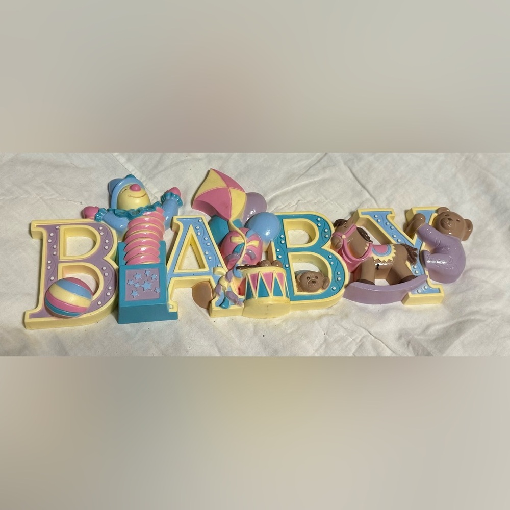 SOLD Vintage 1999 Home Interiors BABY Wall Hanging Decor Plaque Toys Sign